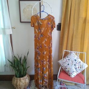 Mustard floral maxi wrap dress